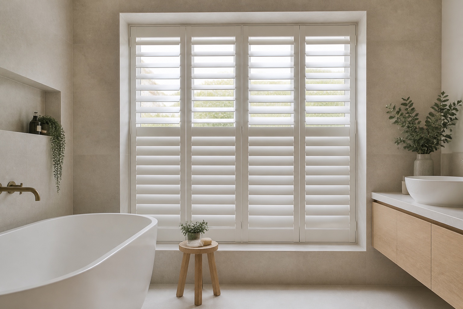White shutters providing privacy in a bathroom